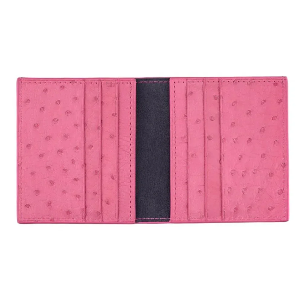 Handmade Ostrich Leather Slim Wallet – Pink Luxury Minimalist Wallet - Picture 2 of 3